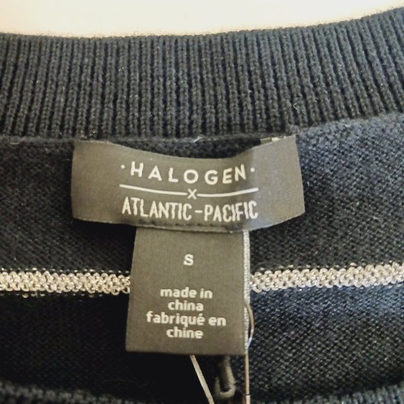 Halogen x Atlantic-Pacific Women's Black-Silver Pearled Stripe Sweater Size S - Picture 8 of 12